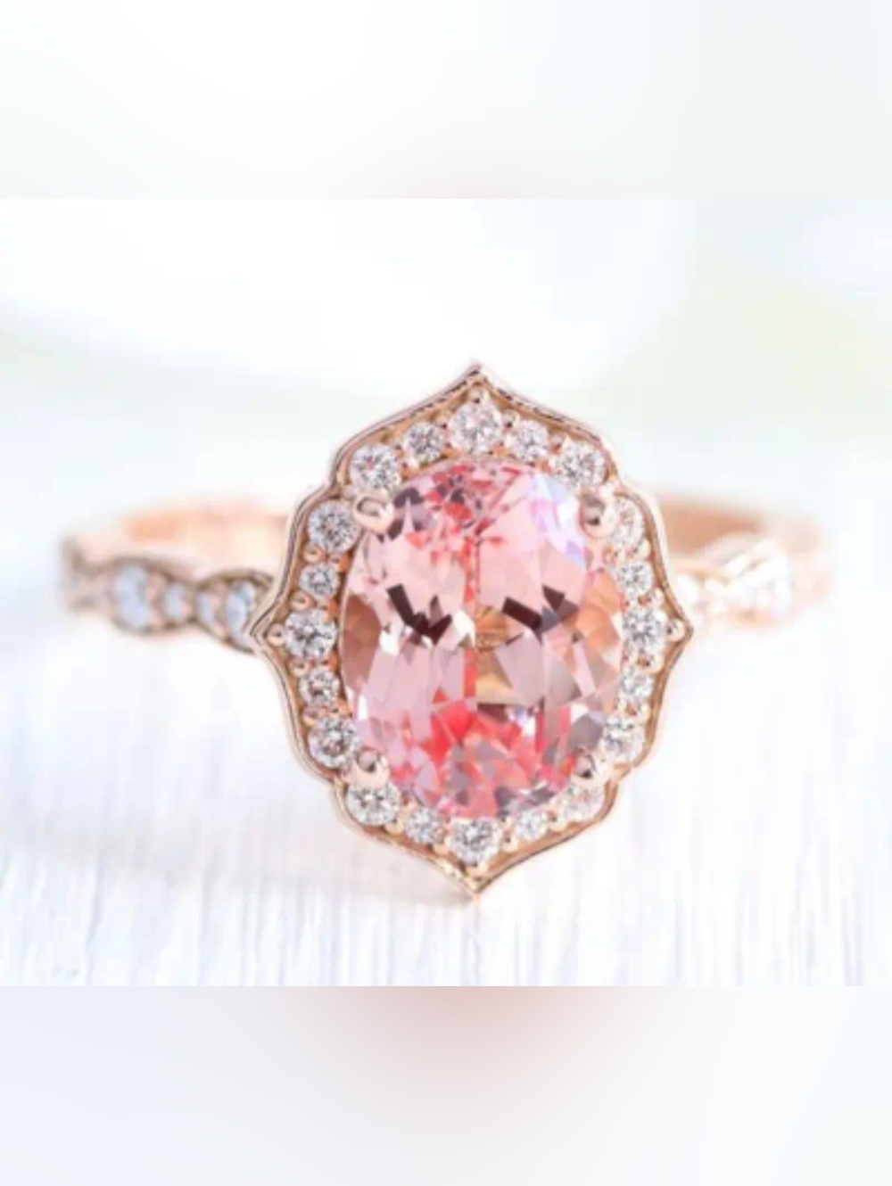 Synthetic Pink Sapphire Gemstone Cubic Zirconia Rose Gold Plated Ring Size 6
